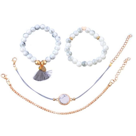 White marble bead bracelets set - Picture 4 of 5